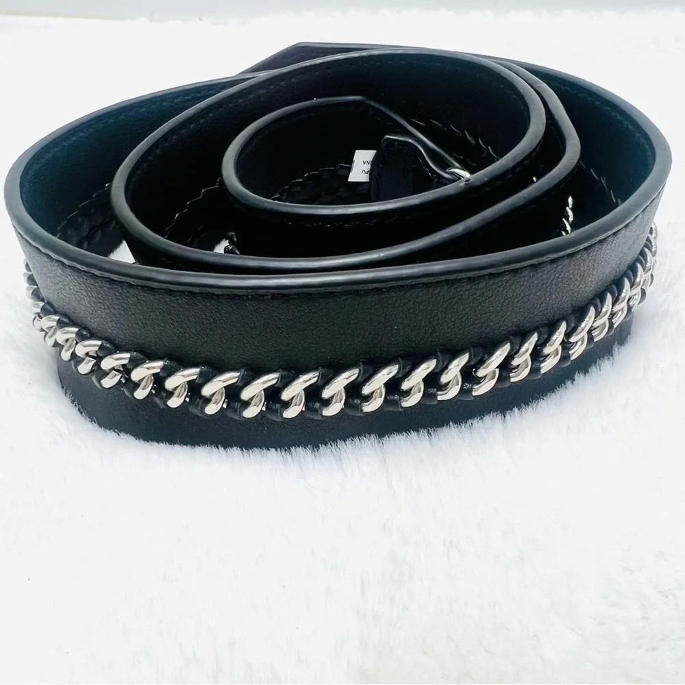 Black Faux Leather Silver Chain Crossbody Bag Purse Strap NWOT - Picture 2 of 7